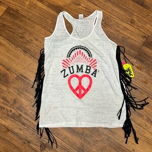 Zumba Fitness White and Black Fringe Tank Top